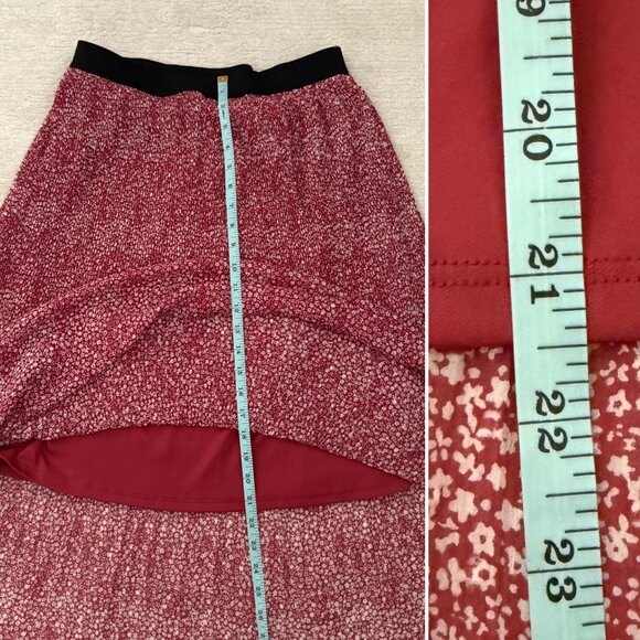 Adrianna Papell Red Pleated Midi Skirt Size Small Lightweight Lined Floral - Picture 6 of 8
